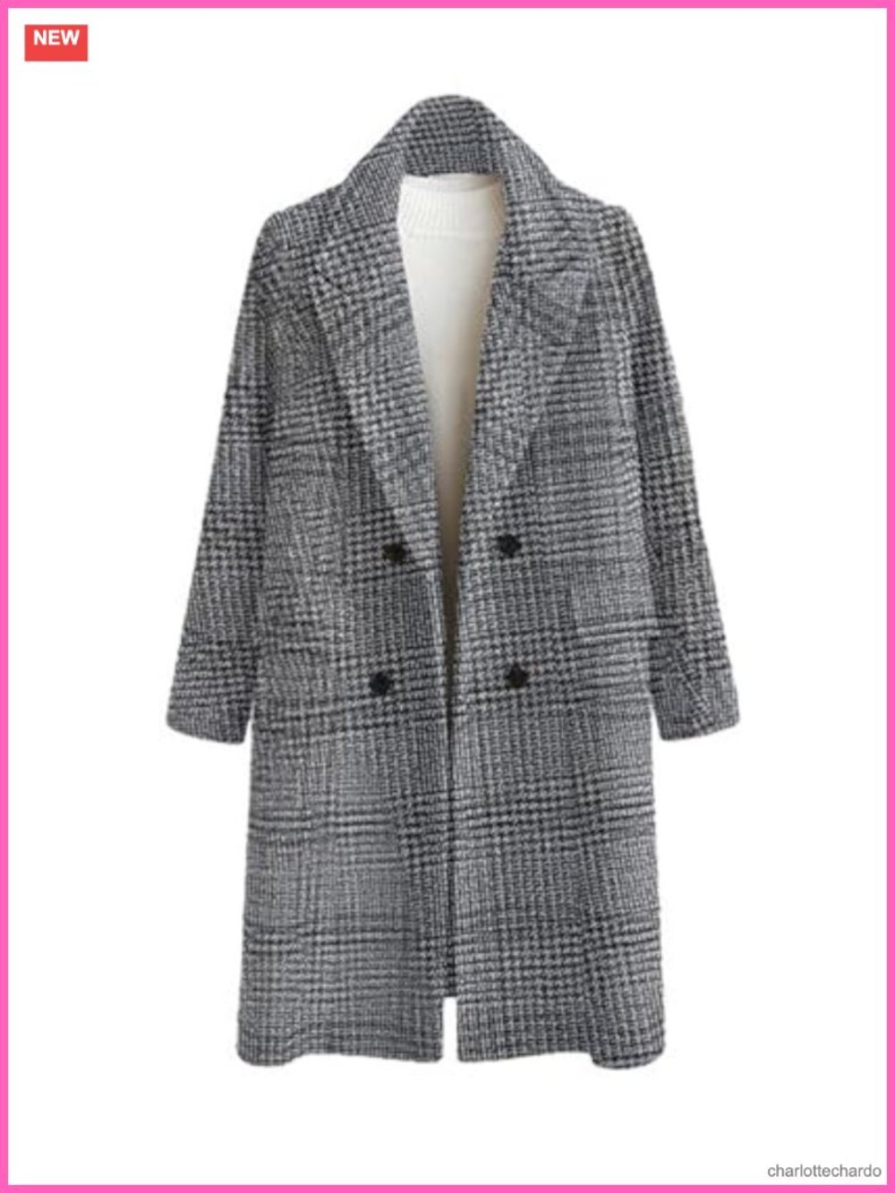 Women's Plaid Trench Coat Double Breasted Long Peacoat Winter Wool Blend